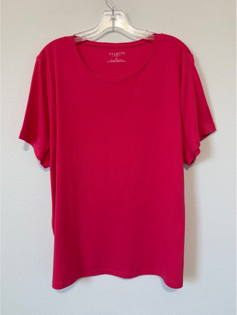 Talbots 100% Cotton Short Sleeve Round Neck Magenta Pink T-Shirt Women's Size 2X